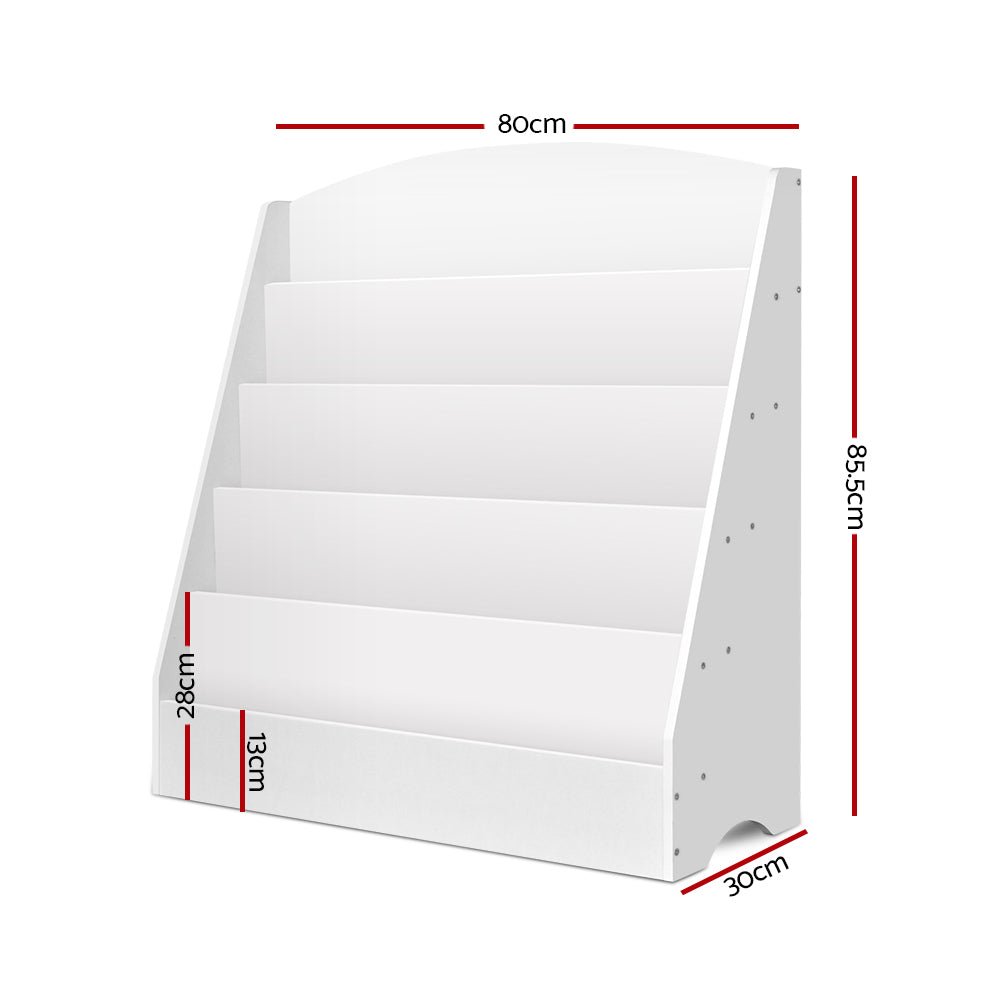 Keezi 5 Tiers Kids Bookshelf Magazine Shelf Organiser Bookcase Display Rack White - Scandi Nooks