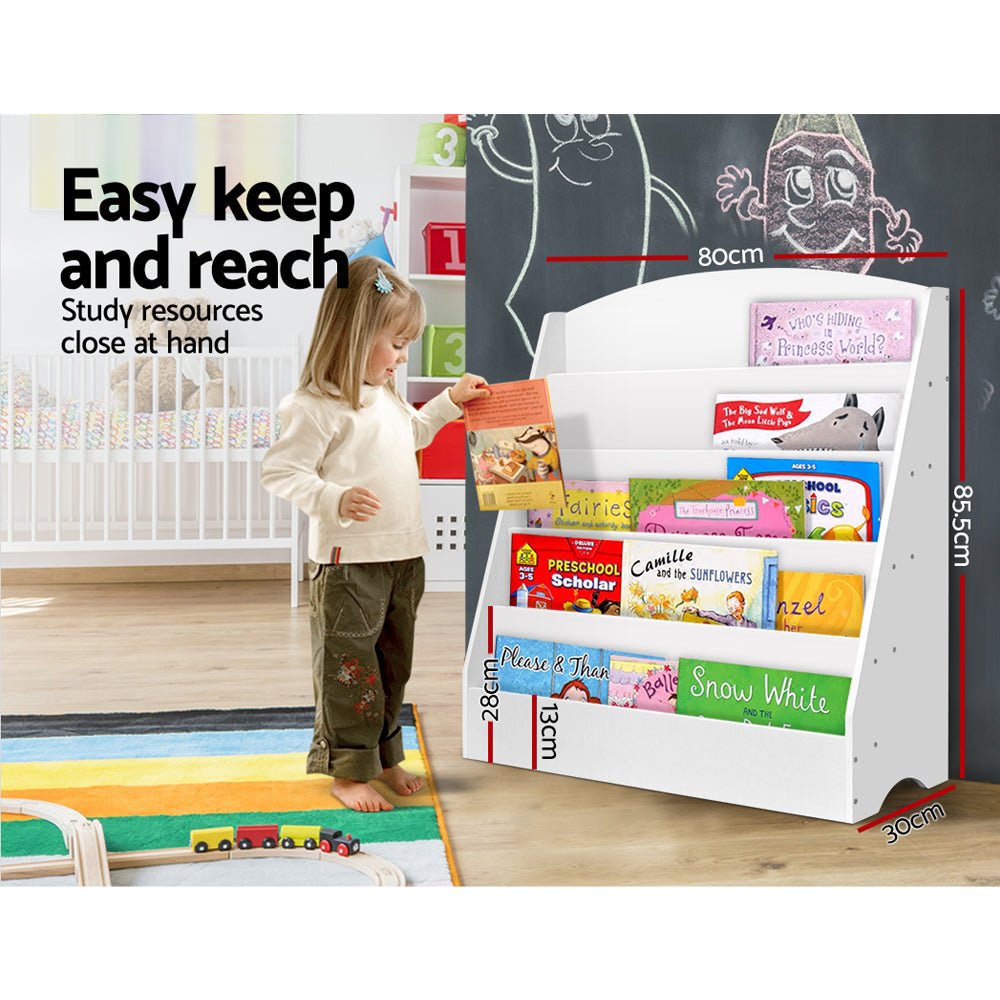 Keezi 5 Tiers Kids Bookshelf Magazine Shelf Organiser Bookcase Display Rack White - Scandi Nooks