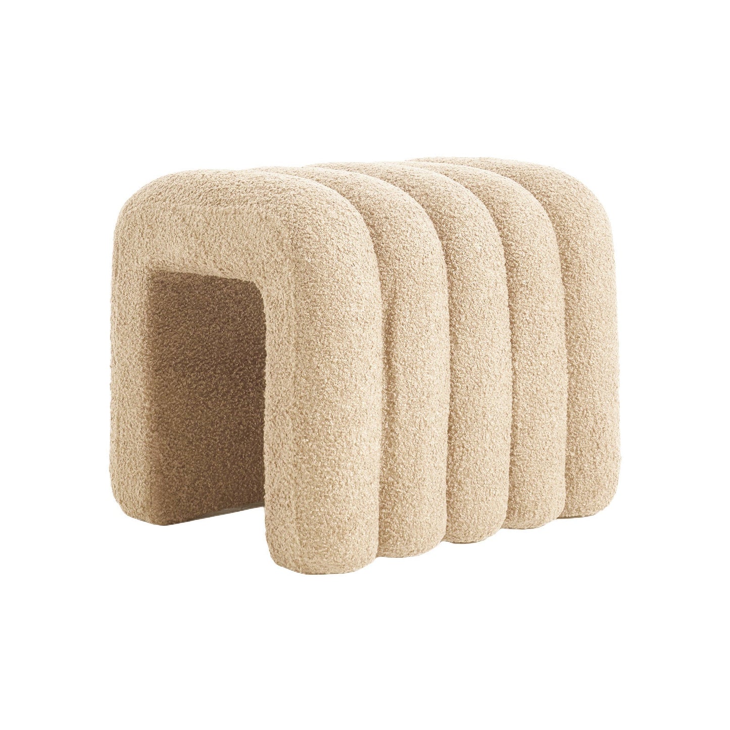 Ridge Arch Ottoman Stool Teddy Fleece Fabric Foot Rest 45cm BEIGE - Scandi Nooks