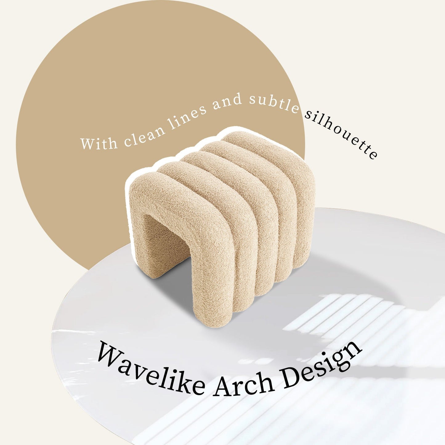 Ridge Arch Ottoman Stool Teddy Fleece Fabric Foot Rest 45cm BEIGE - Scandi Nooks
