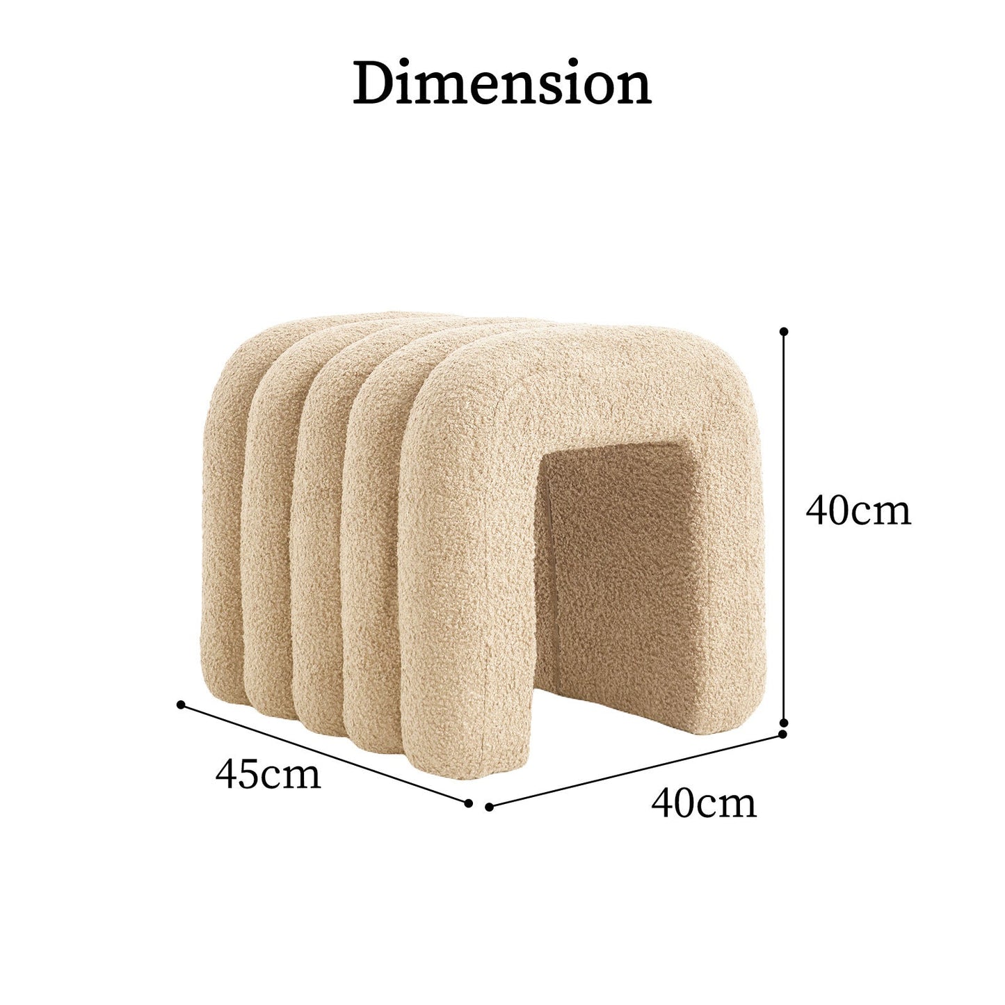 Ridge Arch Ottoman Stool Teddy Fleece Fabric Foot Rest 45cm BEIGE - Scandi Nooks