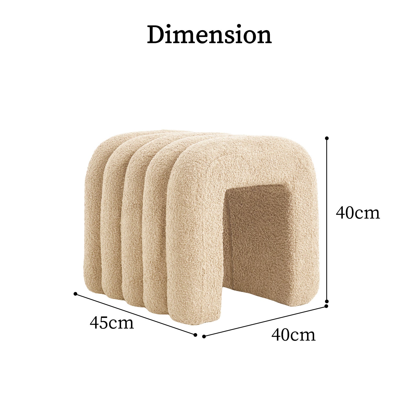 Ridge Arch Ottoman Stool Teddy Fleece Fabric Foot Rest 45cm BEIGE - Scandi Nooks